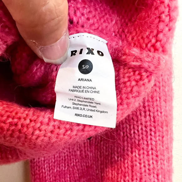 Rixo Ariana Pink Heart Print Balloon Sleeve Knit Pullover Designer Sweater Small - Picture 6 of 7